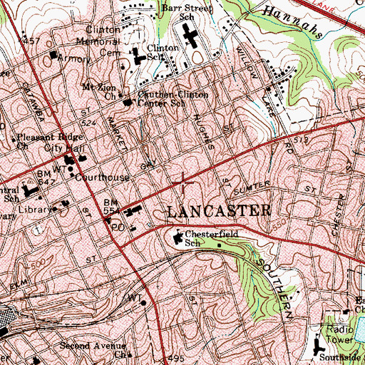 Topographic Map of Lancaster City Fire Department Station 1, SC