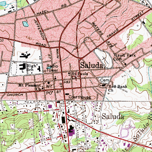 Topographic Map of Saluda Fire Department Number 400, SC