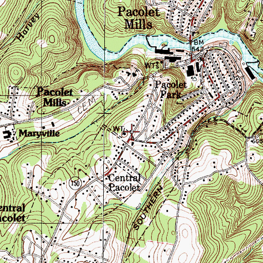 Topographic Map of Pacolet Town Fire Department Station 2, SC