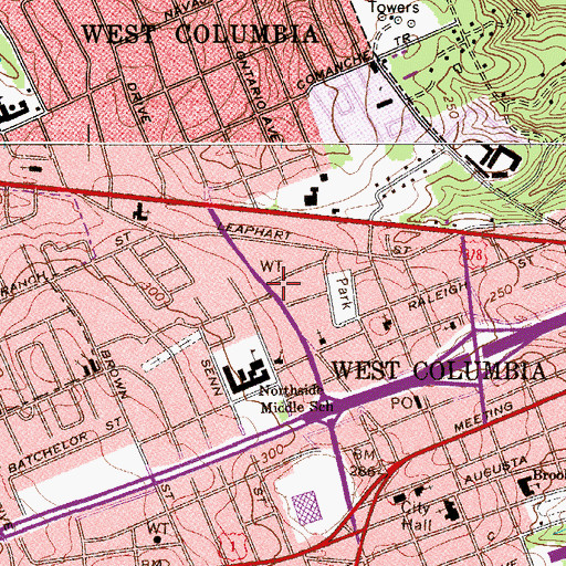 Topographic Map of West Columbia Fire Department, SC