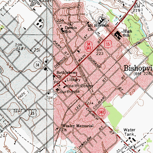 Topographic Map of Bishopville Fire Department, SC