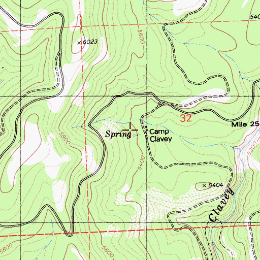 Topographic Map of Camp Clavey, CA
