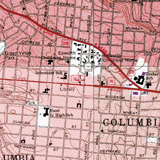 Topographic Map of Columbia - Richland Fire Department Shandon, SC