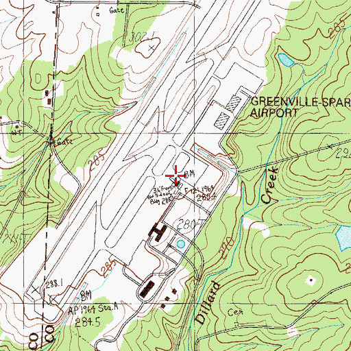 Topographic Map of Greenville - Spartanburg Airport Fire Department, SC