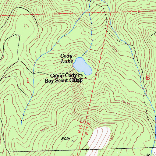 Topographic Map of Camp Cody, CA