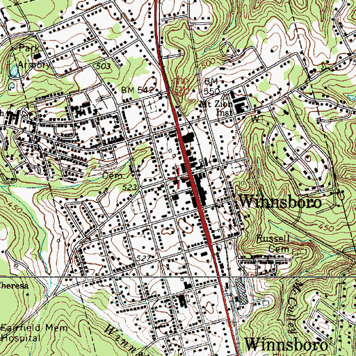 Topographic Map of Winnsboro Fire Department, SC