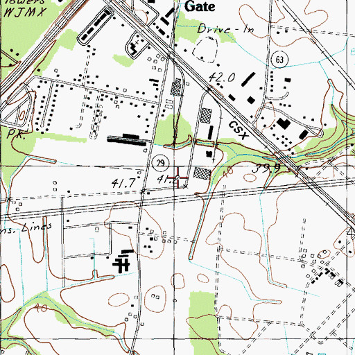 Topographic Map of West Florence Volunteer Fire Department, SC