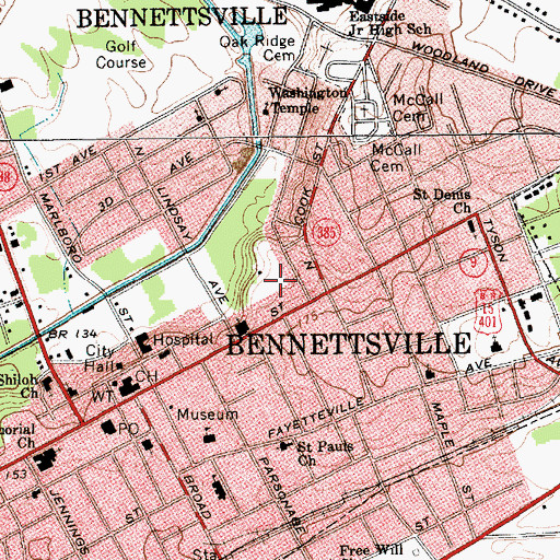 Topographic Map of Bennettsville Fire Department Downtown, SC