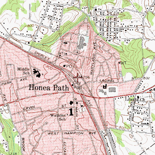 Topographic Map of Honea Path Fire Department, SC