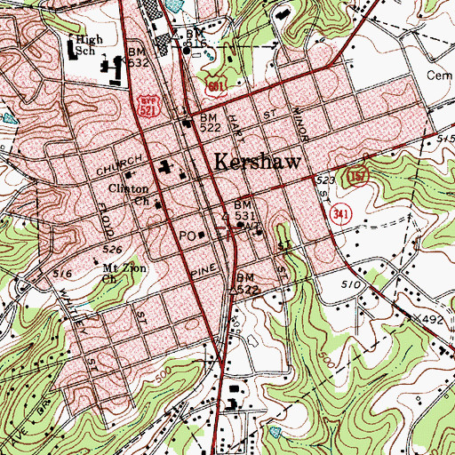 Topographic Map of Kershaw Fire Department Station 11, SC