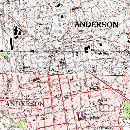 Topographic Map of Anderson City Fire Department Station 1, SC