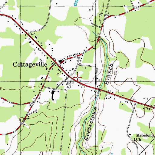 Topographic Map of Cottageville Fire Department, SC