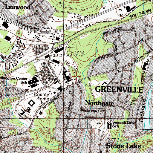 Topographic Map of Greenville City Fire Department Station 7, SC