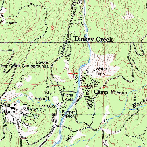 Topographic Map of Camp Fresno, CA