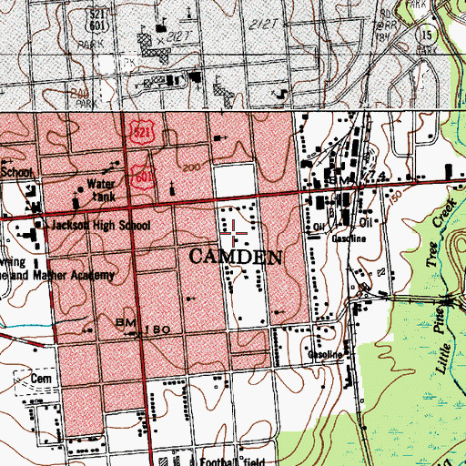 Topographic Map of Camden Fire Department, SC