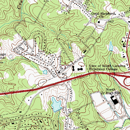 Topographic Map of Lancaster City Fire Department Station 2, SC