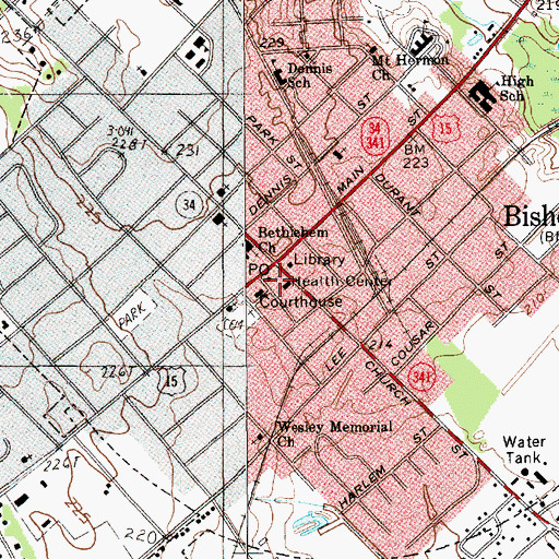 Topographic Map of Lee County Rural Fire Department Bishopville, SC
