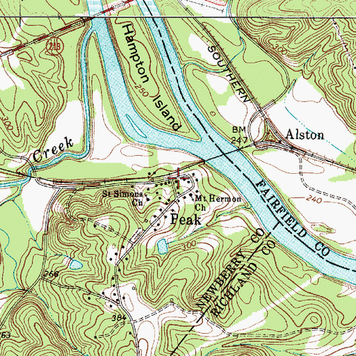 Topographic Map of Newberry County Rural Fire Department Peak, SC