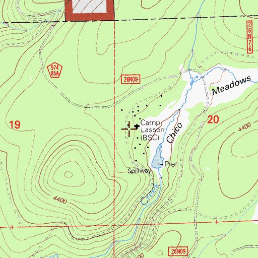 Topographic Map of Camp Lassen, CA