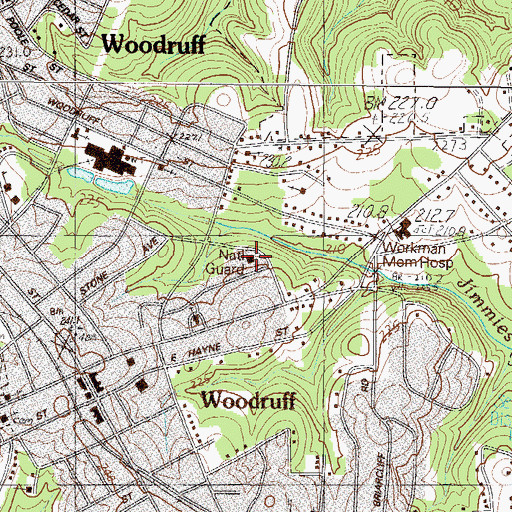 Topographic Map of Woodruff Fire Department Station 1, SC