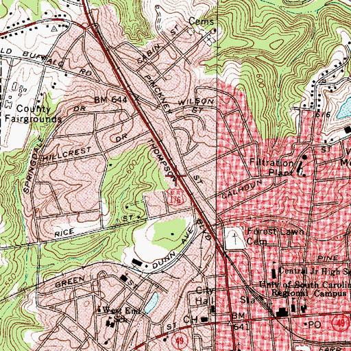 Topographic Map of Union Public Safety Fire Department, SC