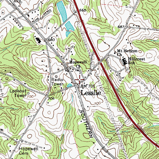 Topographic Map of Lesslie Fire Department Station 1, SC