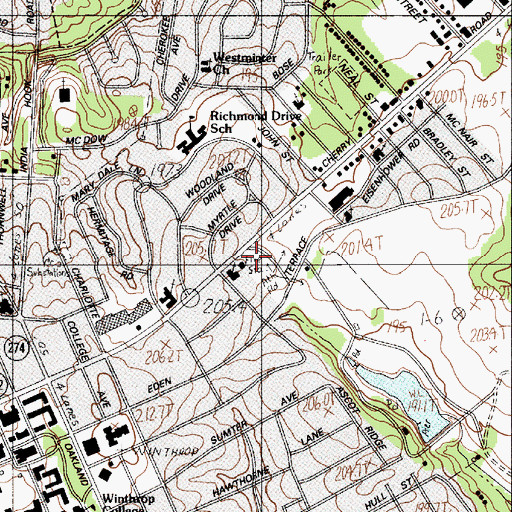 Topographic Map of Rock Hill Fire Department Station 2, SC