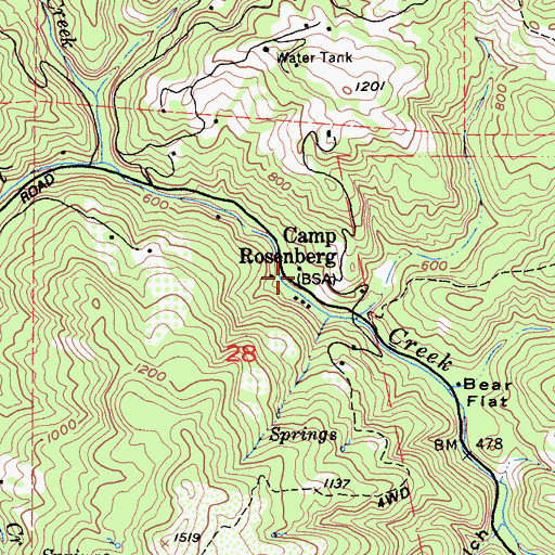 Topographic Map of Camp Rosenberg, CA