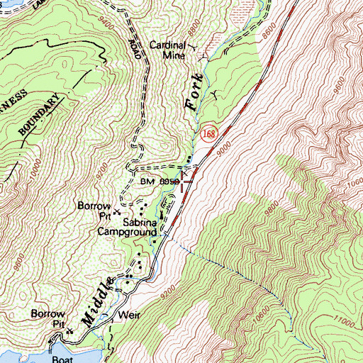 Topographic Map of Sabrina Campground, CA