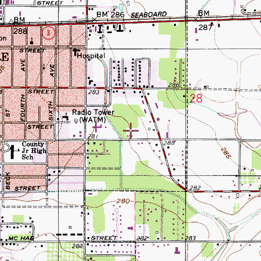 Topographic Map of Atmore Nursing Center, AL