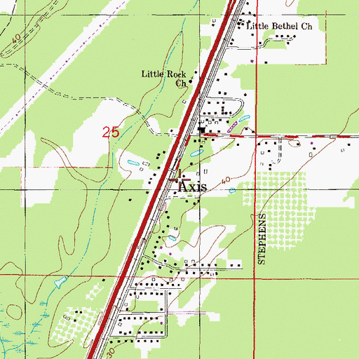 Topographic Map of Axis Post Office, AL