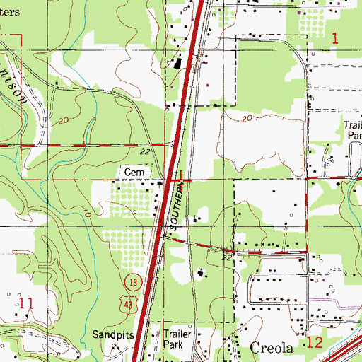 Topographic Map of Creola Post Office, AL