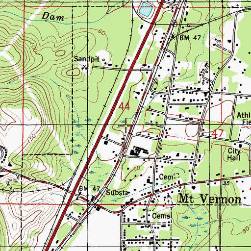 Topographic Map of Mount Vernon Post Office, AL