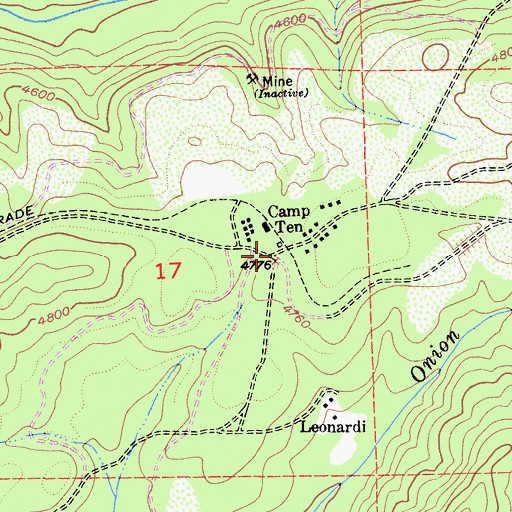 Topographic Map of Camp Ten, CA