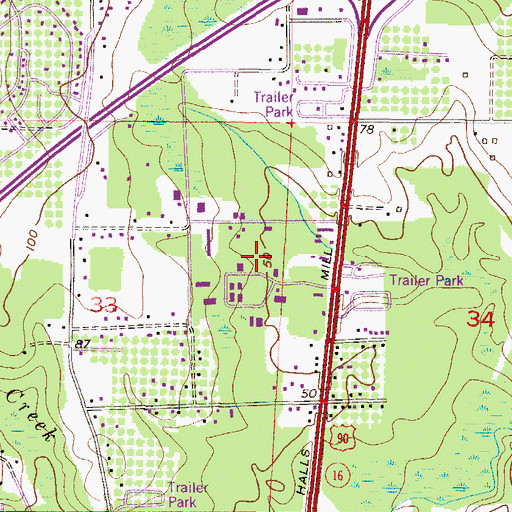Topographic Map of Interstate 10 Industrial Parkway Industrial Park, AL