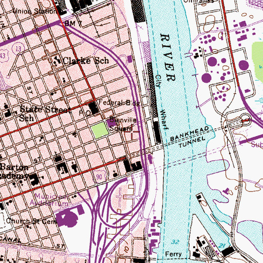 Topographic Map of City of Mobile Parking Garage, AL