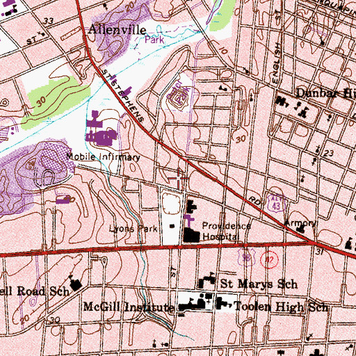Topographic Map of Mobile Area Water and Sanitary Sewer Office Facility, AL