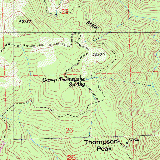 Topographic Map of Camp Twentyone Spring, CA