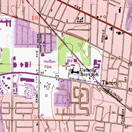 Topographic Map of Dauphin Center Shopping Center, AL