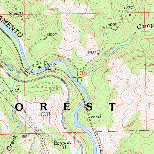 Topographic Map of Campbell Creek, CA