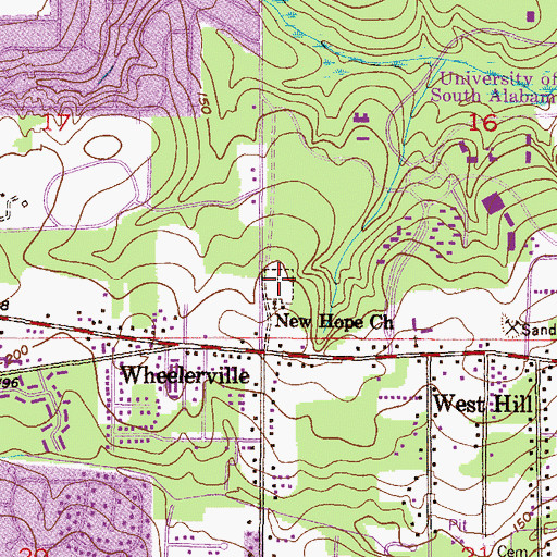Topographic Map of University Baptist Church Cemetey, AL