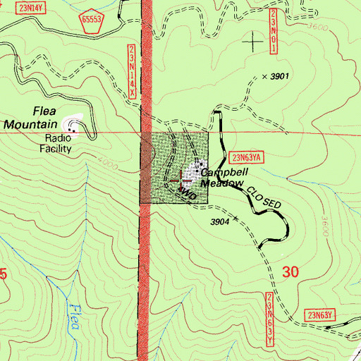 Topographic Map of Campbell Meadow, CA