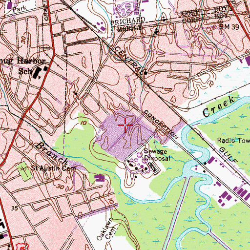 Topographic Map of Conception Street Road Commercial Center, AL