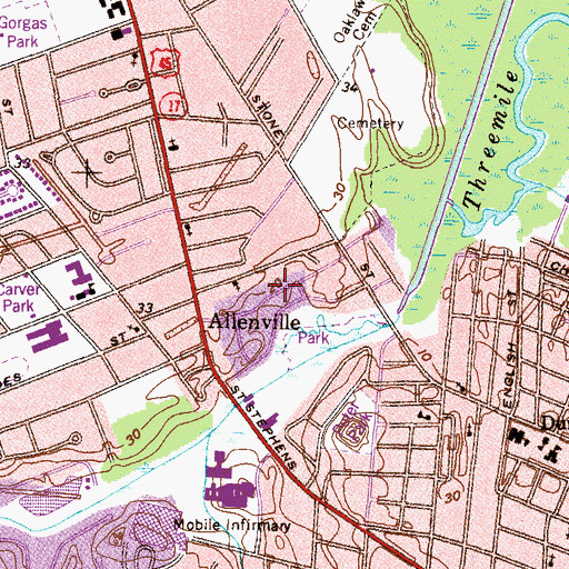 Topographic Map of Roger Williams Public Housing, AL