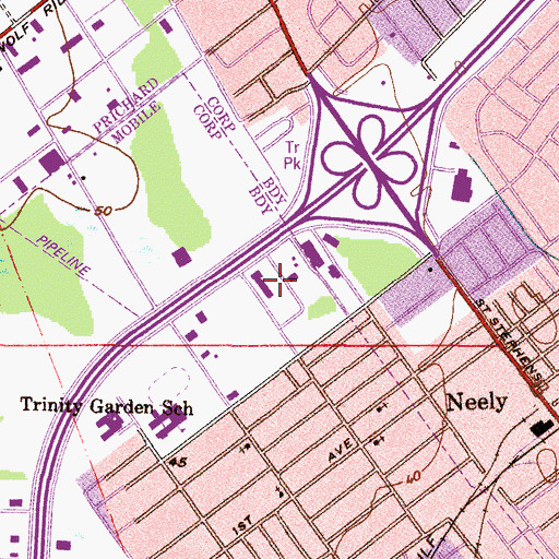 Topographic Map of Beltline Industrial Acres, AL