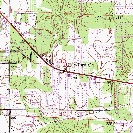Topographic Map of Crawford Chapel Cemetery, AL