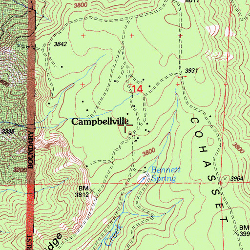Topographic Map of Campbellville, CA