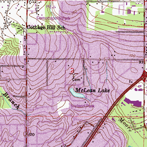 Topographic Map of Little Sacred Heart Cemetery, AL