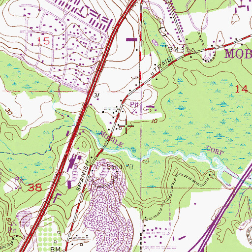 Topographic Map of Chas Bon Trailer Court, AL