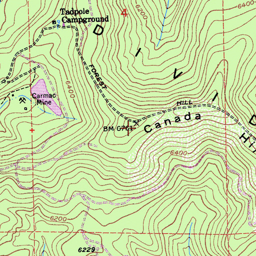 Topographic Map of Canada Hill, CA